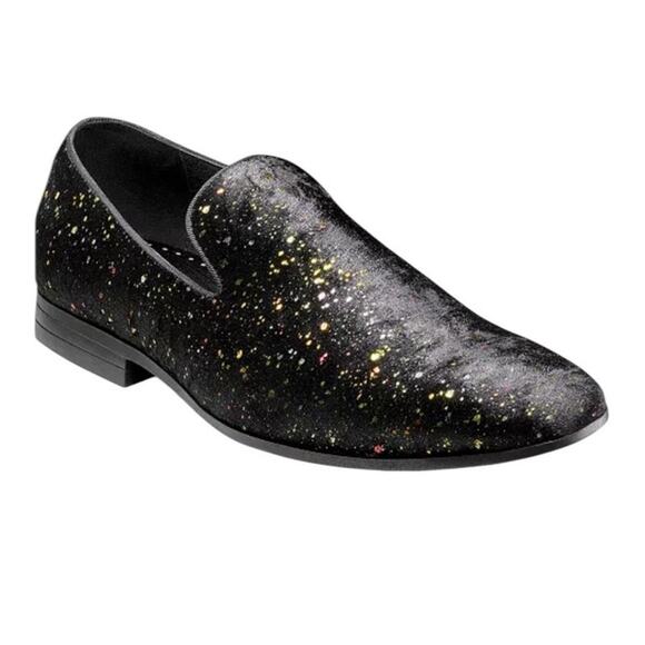 Stacy Adams Men's Stellar Glitter Plain Toe Slip On Loafer Black Velour Size 12 - Picture 5 of 12